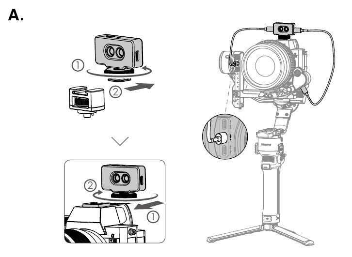 dji - RONIN 3D - Instalación en la zapata fría de la cámara Instalación en la zapata fría de la cámara