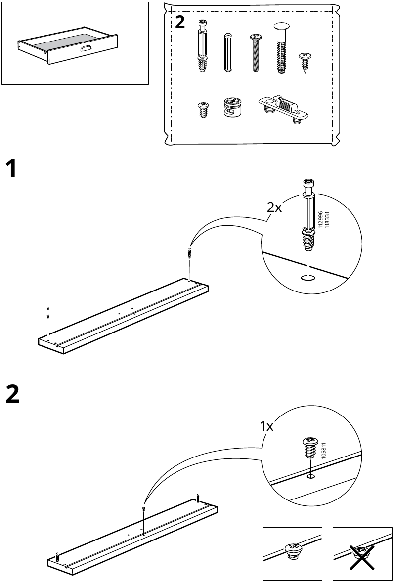 IKEA - VADHOLMA - Montaje del cajón - Paso 1 Montaje del cajón - Paso 1
