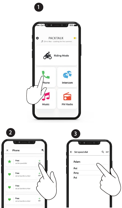 Cardo - PACKTALK EDGE - Llamada telefónica - Establecer marcación rápida Llamada telefónica - Establecer marcación rápida