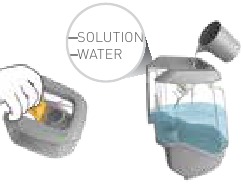 Llenar con agua y solución