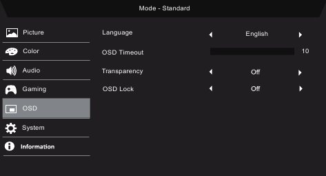 Acer - Nitro ED270U P2bmiipx - Ajuste del OSD Ajuste del OSD