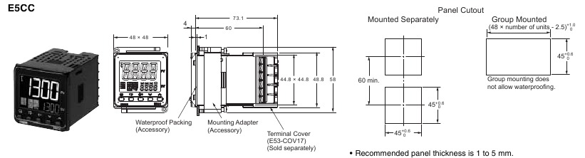 Omron - E5CC - Dimensiones de los controladores - E5CC Dimensiones de los controladores - E5CC