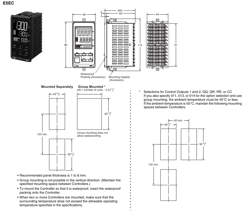 Omron - E5CC - Dimensiones de los controladores - E5EC Dimensiones de los controladores - E5EC