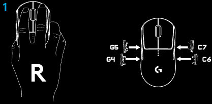 Logitech G - PRO WIRELESS - CONFIGURACIONES DE LOS BOTONES - Para diestros CONFIGURACIONES DE LOS BOTONES - Para diestros