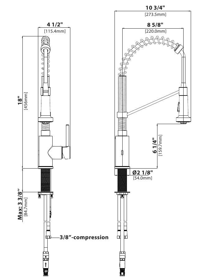 Kraus - Bolden KSF-1610 - Dimensión del grifo Dimensión del grifo
