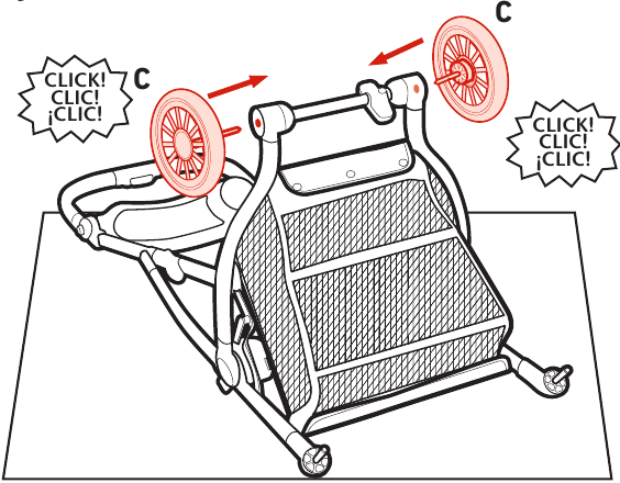 Graco - GoMax - Montaje - Ruedas traseras - Paso 1 Montaje - Ruedas traseras - Paso 1