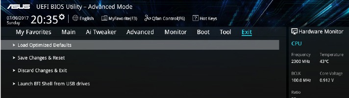 Asus - B250 MINING EXPERT - Información de la BIOS - Menú Exit Información de la BIOS: menú Exit