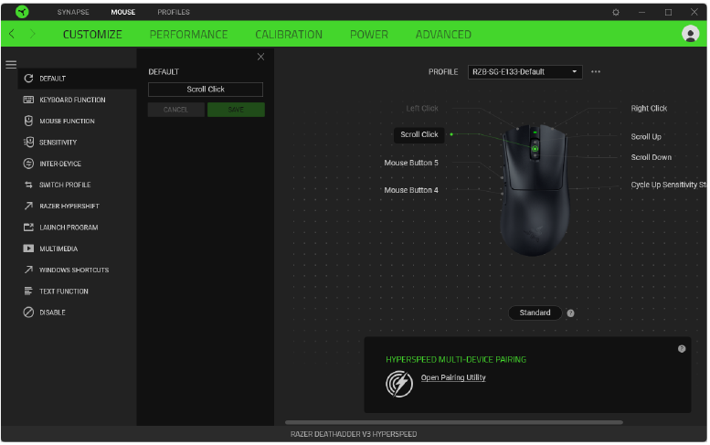 Razer - DEATHADDER V3 HYPERSPEED - PESTAÑA RATÓN - Asignación de botón específica PESTAÑA RATÓN - Asignación de botón específica