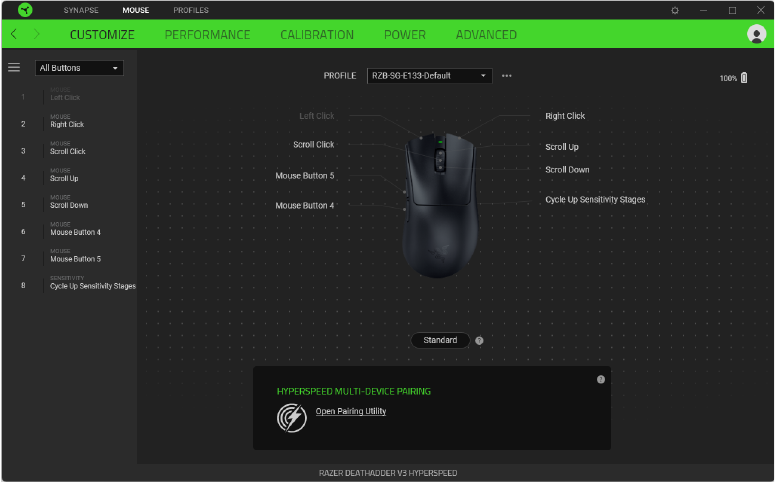 Razer - DEATHADDER V3 HYPERSPEED - Mostrar todas las asignaciones de botones actuales Mostrar todas las asignaciones de botones actuales