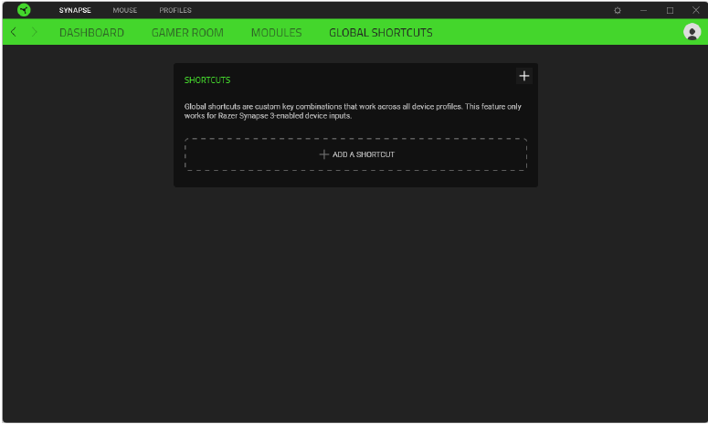 Razer - DEATHADDER V3 HYPERSPEED - PESTAÑA SYNAPSE - Atajos globales PESTAÑA SYNAPSE - Atajos globales