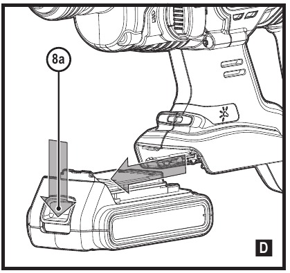 Black & Decker - BCD900 - Colocación y extracción de la batería - Paso 2 Colocación y extracción de la batería - Paso 2