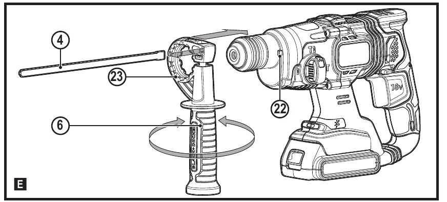 Black & Decker - BCD900 - Colocación de la empuñadura lateral y el tope de profundidad Colocación de la empuñadura lateral y el tope de profundidad