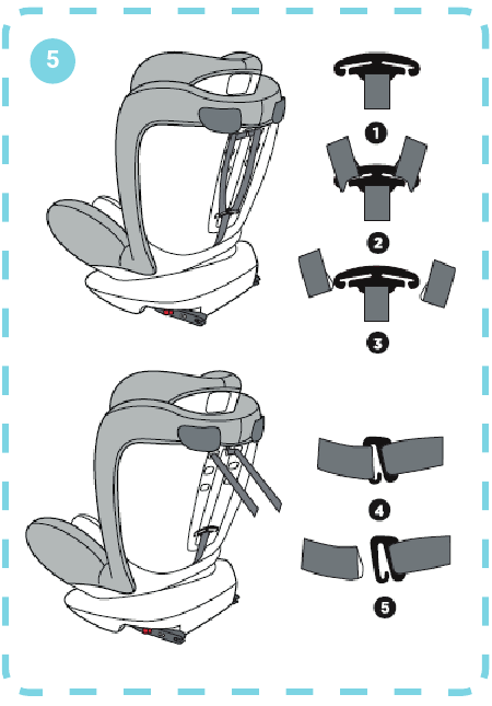 Lionelo - Bastiaan - Para desmontar los cinturones de 5 puntos de la silla de seguridad - Paso 1 Para desmontar los cinturones de 5 puntos de la silla de seguridad - Paso 1