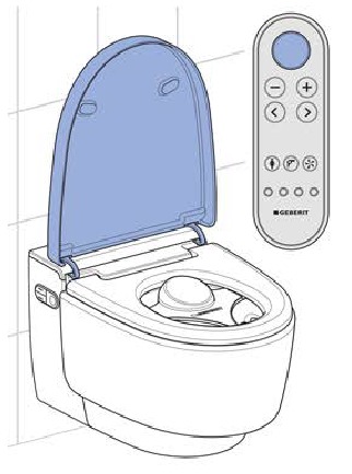 Geberit - AQUACLEAN MERA - Comprobación de la función de elevación de la tapa del mando a distancia Comprobación de la función de elevación de la tapa del mando a distancia