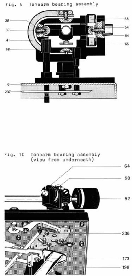 Dual - 1228 - Ajuste del rodamiento del brazo de lectura Ajuste del rodamiento del brazo de lectura