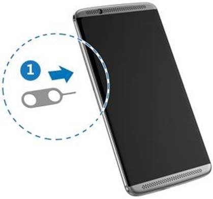 Instalaci&oacute;n de la(s) tarjeta(s) nano-SIM y la tarjeta microSDHC&trade; Paso 1