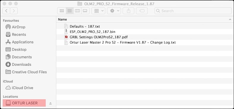 MacOs Activar el modo de firmware en tu Ortur Paso 2