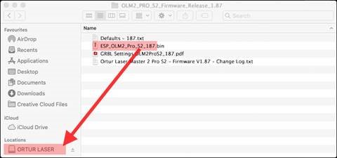 MacOs Activar el modo de firmware en tu Ortur Paso 3