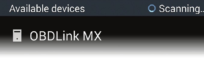 Espera a que OBDLink MX aparezca en la lista 'Available devices' (Dispositivos disponibles)