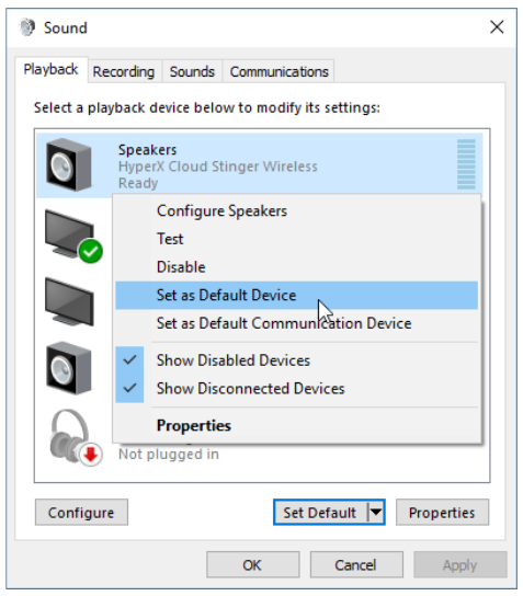 Los auriculares est&aacute;n configurados correctamente en el PC Paso 2