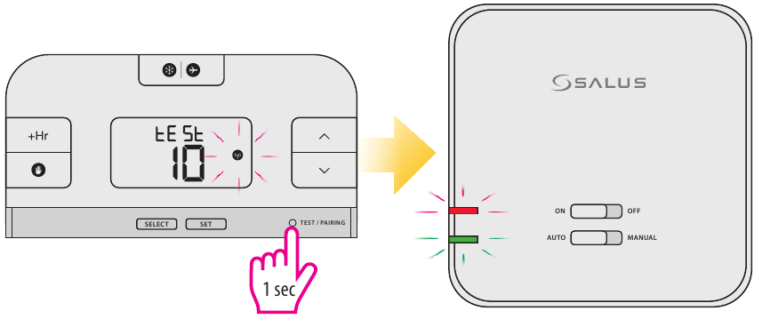Emparejamiento del termostato RT510TX con el receptor - Probar el emparejamiento - Paso 1