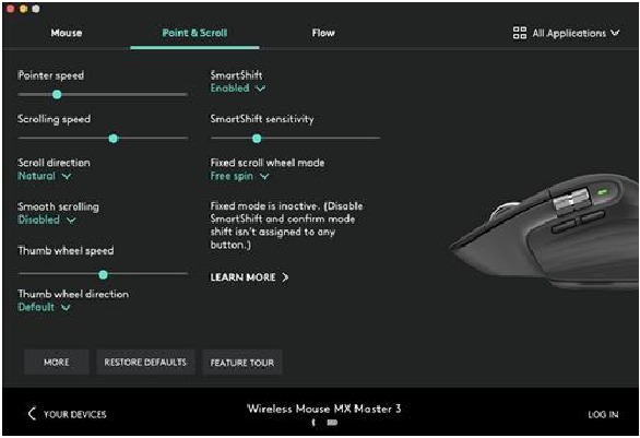 Cambiar de modo manualmente - Software Logitech Options