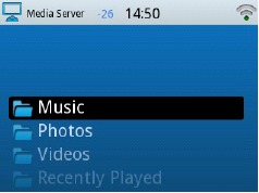 Men&uacute; de selecci&oacute;n de m&uacute;sica y fotos