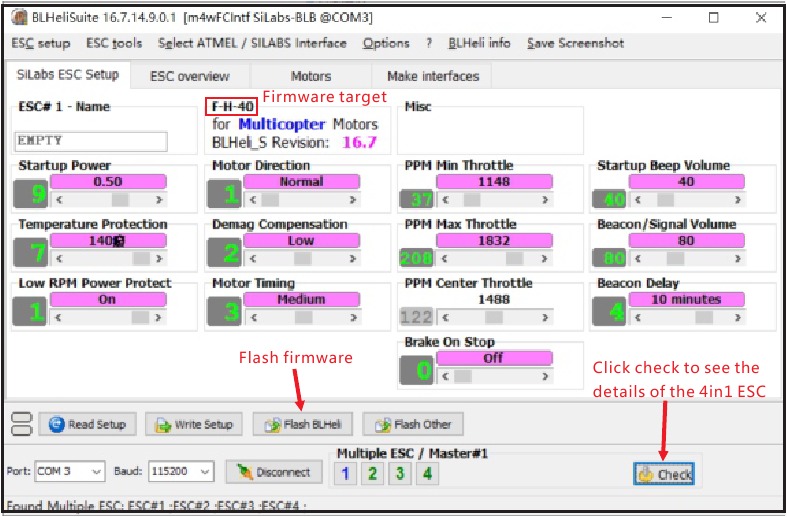 Verificaci&oacute;n de ESC y flasheo de firmware - Paso 3