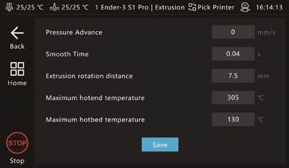 Configuraciones de extrusi&oacute;n