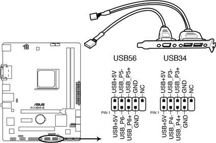 Conectores USB 2.0 (USB34, USB56 de 10-1 pines)