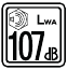 El nivel de sonido garantizado especificado en la etiqueta es de 107 dB.