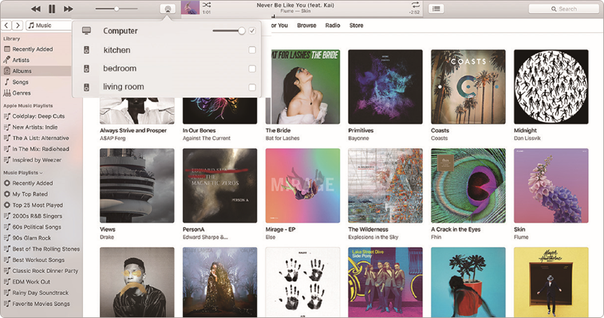 Para reproducir m&uacute;sica desde iTunes en Mac y Windows PC