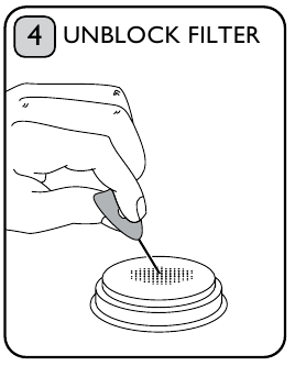 Utilice el pasador del filtro para desbloquear los filtros.