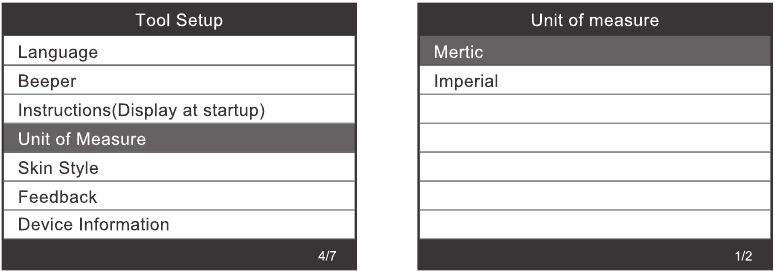 Configuraci&oacute;n de la herramienta - Unidad de medida
