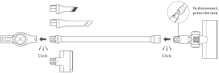 Configuraci&oacute;n de la aspiradora y los accesorios