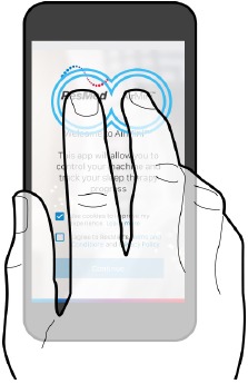 Imagen de la pantalla de bienvenida que muestra d&oacute;nde tocar para acceder al modo cl&iacute;nico