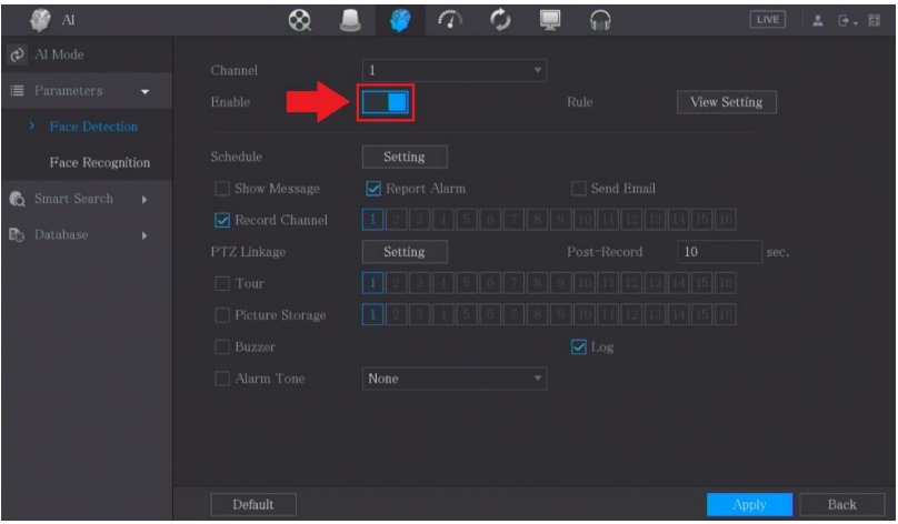 Configuraci&oacute;n de la detecci&oacute;n facial