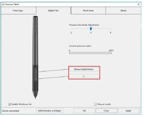 Configuraci&oacute;n del bot&oacute;n del l&aacute;piz