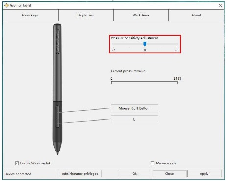 Configuraci&oacute;n de la sensibilidad a la presi&oacute;n