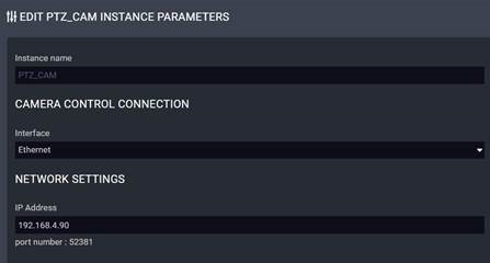 Configuraci&oacute;n de los par&aacute;metros de la instancia PTZ_CAM - Paso 1