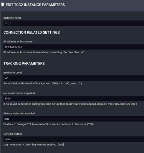 Configuraci&oacute;n de los par&aacute;metros de la instancia TCC2