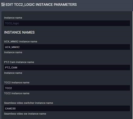 Configuraci&oacute;n de los par&aacute;metros de la instancia TCC2_logic - Paso 1