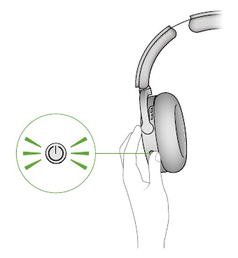 Encendido y emparejamiento de los auriculares - Paso 1