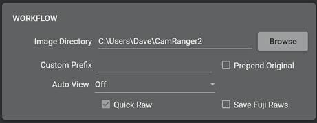 Aplicaci&oacute;n CamRanger 2 - Preferencias - Flujo de trabajo
