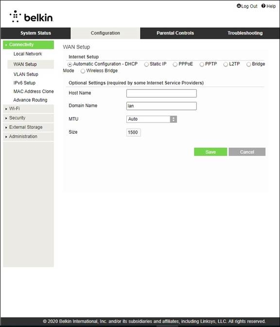 Configuraci&oacute;n b&aacute;sica del router - Configuraci&oacute;n de Internet