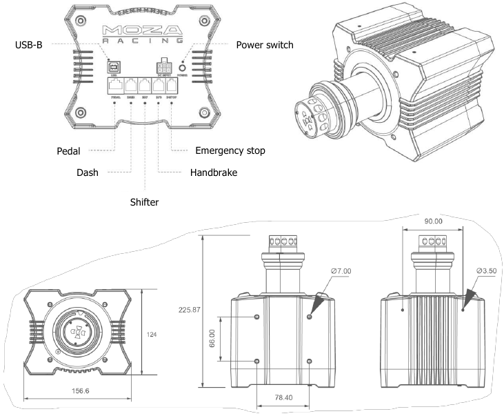 Puertos de conexi&oacute;n y dimensiones