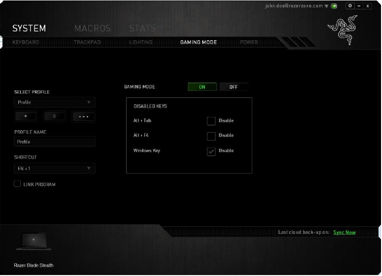 CONFIGURACI&Oacute;N DEL DISPOSITIVO: pesta&ntilde;a Modo de juego