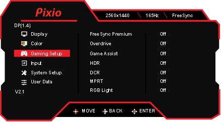 Men&uacute; OSD - Configuraci&oacute;n de juego