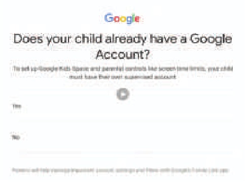 Pregunta sobre si el ni&ntilde;o ya tiene una cuenta de Google en Google Kids Space