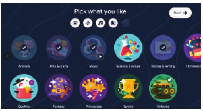 Selecci&oacute;n de intereses y creaci&oacute;n de un personaje en Google Kids Space